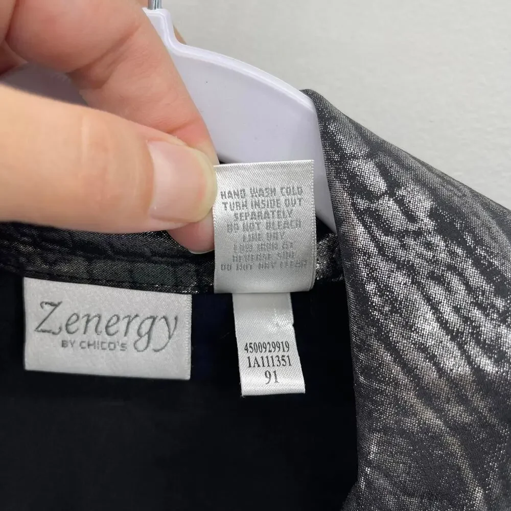 Chicos Zenergy Metallic‎ Jacket Womens XS Silver Full Zip Lightweight Casual